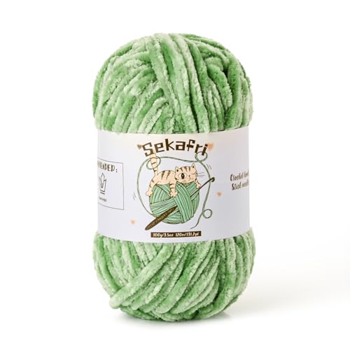 Fuzzy Chenille Yarn for Crocheting,Velvet Baby Blanket Yarn for Crocheting,Soft Plush Yarns for Hand Knitting,(100 g/131yds) Fluffy Amigurumi Crochet Yarns (Avocado Green)