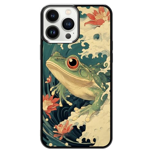 qizjio Retro Frog Phone Case, Shockproof Protective Anime Japanese Wave Ocean Cover for iPhone 15 Pro Max