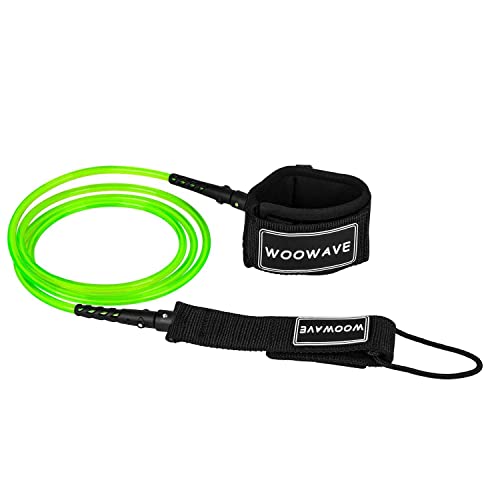WOOWAVE Surfboard Leash Premium Surf Leash SUP Leg Rope Straight 6/7/8/9 feet for All Types of Surfboards (Green White Core, 6ft & 7mm)