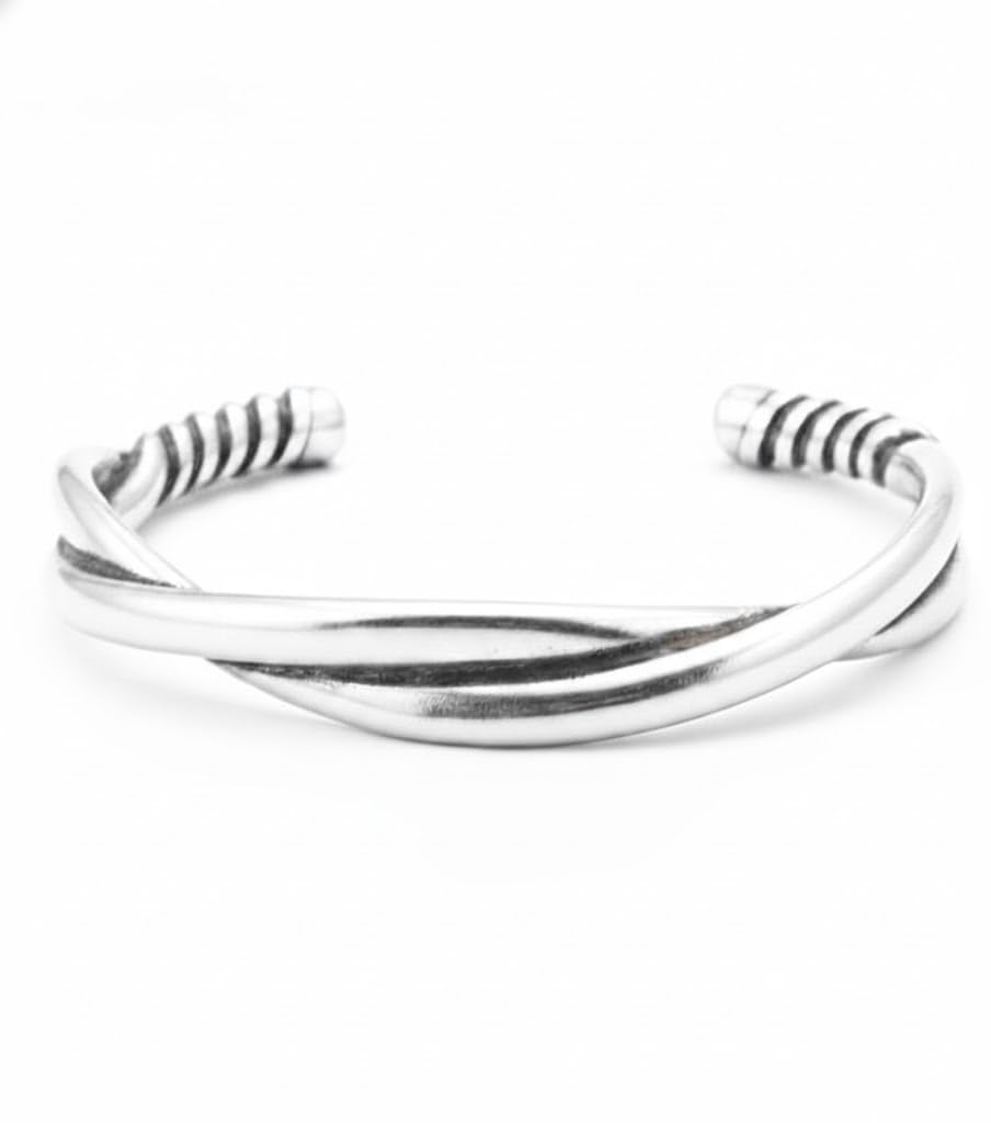 THE MEN THING VERVE TWISTED – Open Bangle Bracelet (Adjustable) – 12mm Stainless Steel for Men & Boys
