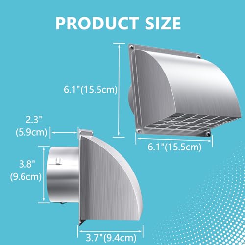 Image of 4 Inch Dryer Vent Cover Outside, HG Power Exterior Vent Cover with Removable Screen & Cushioned Non-Return Flap, Stainless Steel Air Wall Vent for House, Range Hood, AC, Opening Diameter: 3.81 inch Silver
