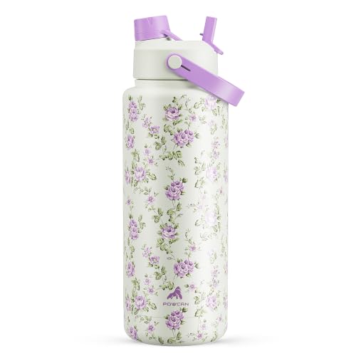 POWCAN 40 oz Insulated Water Bottle with 2-in-1 Straw and Spout Lid, Keep Cold 24H, Leak-Proof, BPA-Free, Double Wall Stainless Steel Water Bottle for Sports, Travel, Gift, School (Heirloom Garden)