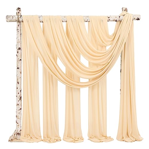 Showgeous Champagne 4 Panels Wedding Arch Drapes, 28x240in Chiffon (Polyester) Fabric, Ideal for Ceremony Decorations, Reusable, Multipurpose Backdrop