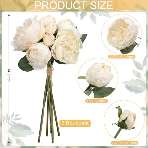 Tobilu Silk Flower Peony Bouquets - 2 Pack Artificial Peonies with Stems Vintage Look Real Peonies Flowers for DIY Crafts Flower Arrangements Wedding Centerpiece Table Decor - Champagne — view 2
