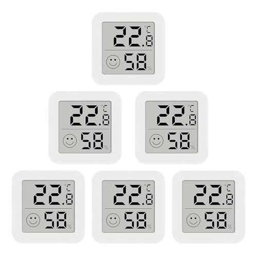 6 Stück Digitales Mini Thermo-Hygrometer, Präzision Thermometer innen Raumthermometer Temperatur und Luftfeuchtigkeitmessgerät mit Smiley-Indikator...