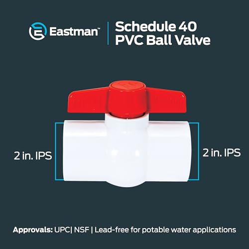 Image of Eastman 2 Inch IPS Schedule 40 PVC Ball Valve, Quarter Turn Ball Valve, White, 20087