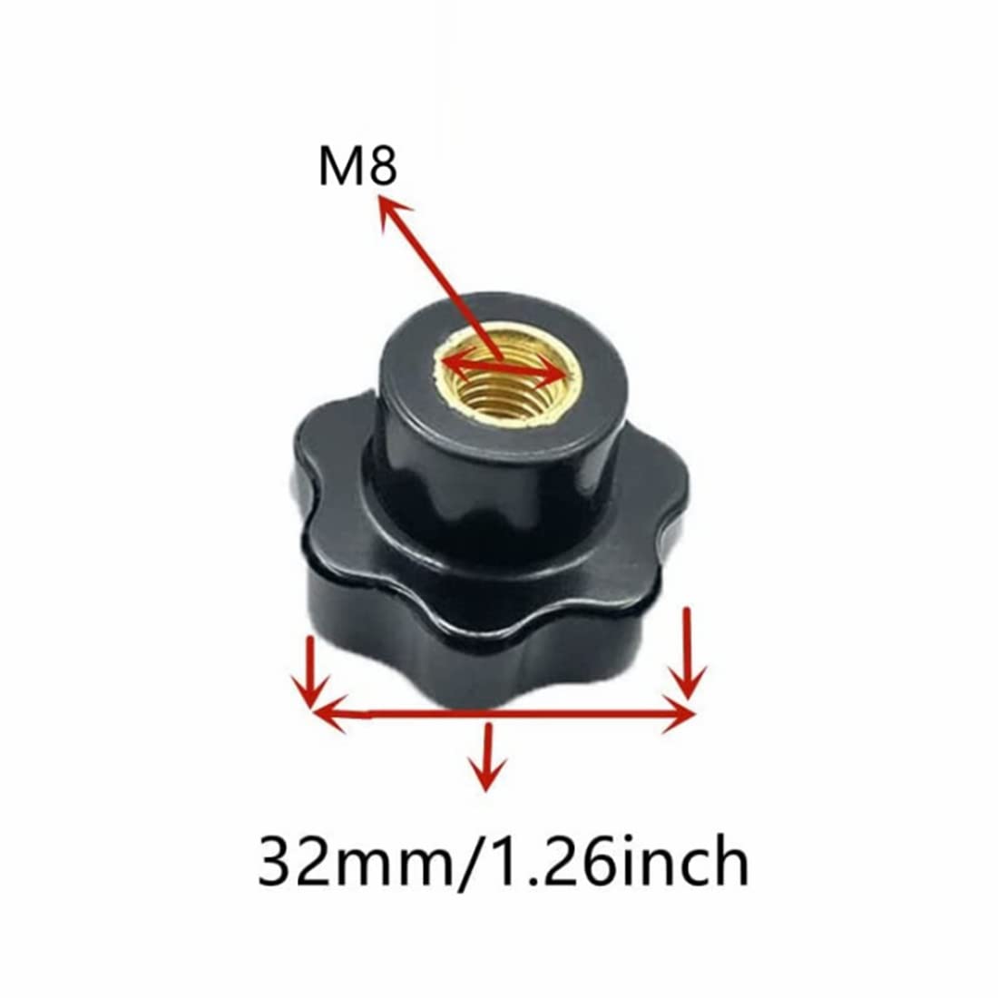 M8 Star Knob Clamping Handle Nut Through Hole Set Black Plastic Screw knurled Clamping nut knob10 Pcs.