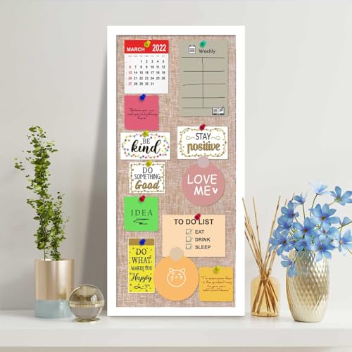 Image of Art Street Notice Board Bulletin Board Pin-up Soft Cork Texture Display Board for Home, Office, Kids & School By (Rectangle Shape, White Frame, 18.7 X 8.7 Inches)