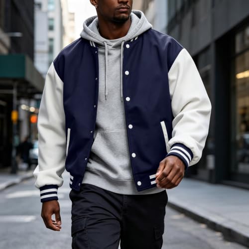 Varsity Jacket Men Fleece Button Down Baseball Oversized Cardigans - image 2