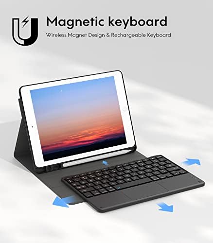 CHESONA iPad 9th Generation Keyboard, Smart Touchpad, 2 Bluetooth Channels, Type C Rechargeable Keyboard for iPad 9/8/7th Gen 10.2 Inch, iPad Air 3rd Gen, iPad Pro 10.5, UK Layout, Black