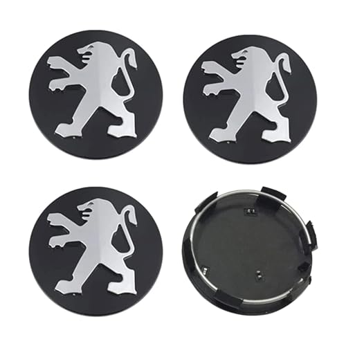 4 Stück Nabendeckel für Peugeot 60mm Radnabendeckel Felgendeckel Felgenkappen Nabenkappen Wheel Caps Radnabenabdeckung, Schwarz