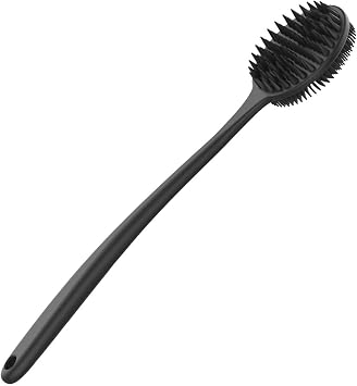 Silicone Body Scrubber, Back Scrubber, Double Sided Shower Brush with Long Handle for Shower Exfoliating and Massage, Black