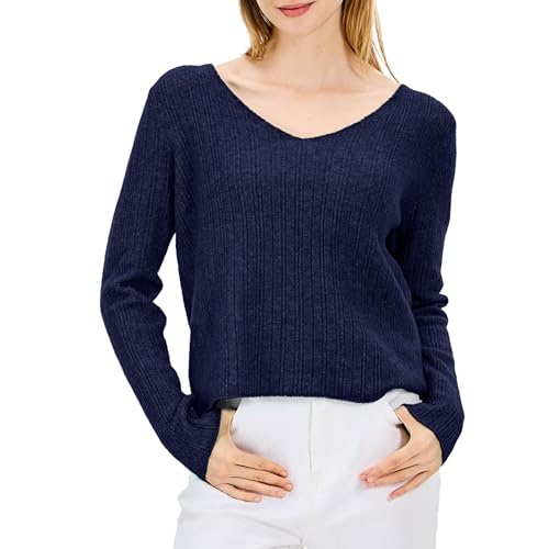 Image of Simple&Opulence Women's Long Sleeve V-Neck Sweater Off-Shoulder Light Cropped Sweaters for Women Wool Sweater S-XL