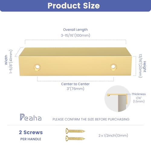 Image of Peaha 25 Pack Kitchen Cabinet Handles 3 inch Matte Gold Pulls Edge Pulls | Gold Cabinet Handles Finger Pulls for Cabinets Modern Hidden Aluminum Alloy Dresser Drawer Handles Closet Bedroom
