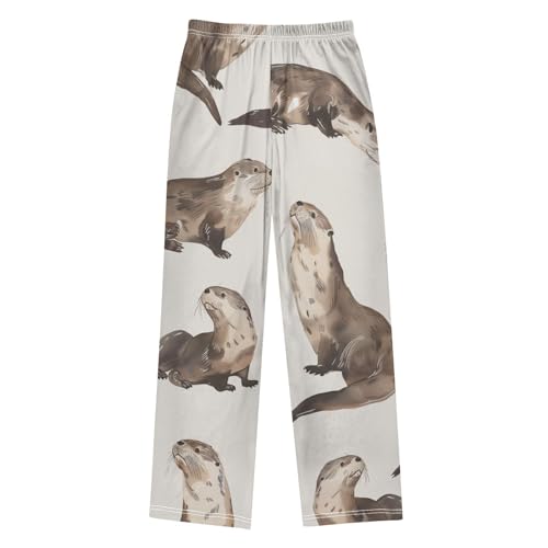 ZZXXB Otter Pattern Boys Long Pants Soft Trousers Elastic Waist Kids Lounge Bottoms with Pockets S-XL2