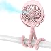 Ventilateur brumisateur pour poussette, 2600 mAh, alimenté par batterie, ventilateur de bureau à 3 vitesses, rotation à 270° et à 360°, ventilateur de landau USB avec réservoir d'eau de 50 ml(rose)
