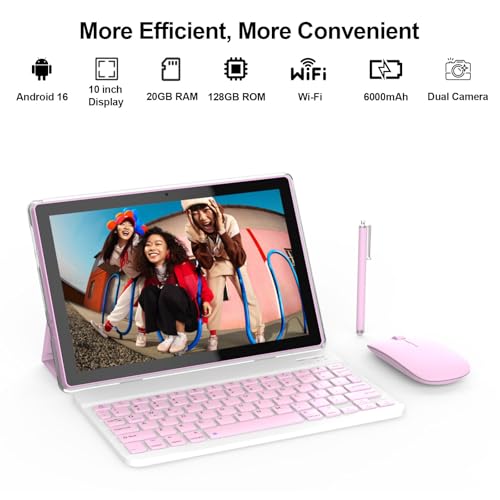 Nyxolaria Tablet 10.1Inch Android 16.0, RAM 20GB(4+16Expand)+ROM 128GB, 6000mAh Battery, 2+8MP Dual Camera, 1280 * 800 IPS HD Touch Screen Tab PC Set with Keyboard+Mouse+Protective Case+Stylus (Pink) by Nyxolaria - Image 3