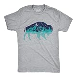 Mens Buffalo Nature Shirt – Funny Outdoor Graphic Tee with Bison Silhouette – Mountain Forest Wilderness Scene – Cool Hiking T-Shirt for Men – Grey - Light Grey L