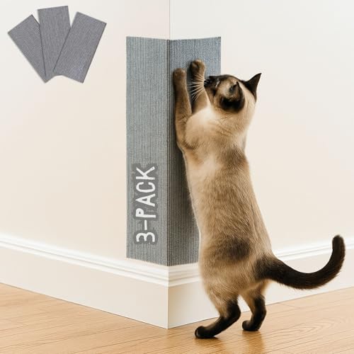 Cat Scratch Mat (3 Pack) 23.6 x 11.8 Cat Wall Corner Scratcher Versatile Self-Adhesive Replacement Easy Use for Cat Trees Wall Furniture Scratching Posts and Couch Protection (Grey)