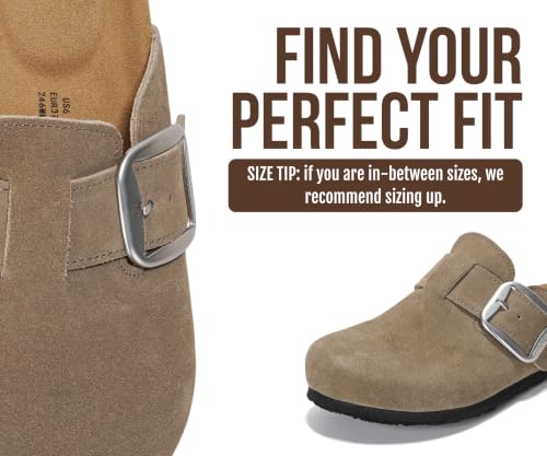 Image of Project Cloud 100% Genuine Leather Clogs for Women Shoes - Memory Foam Insole, Non-Slip & Natural Cork Footbed Arch Support Big Buckle Womens Clogs and Mules Footwear (Manchester)
