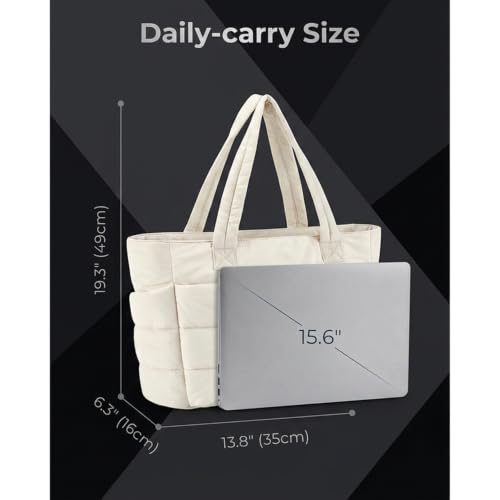 Image of Quilted Puffy Tote Bag for Women | Large Capacity | Soft Nylon Padded Design | Lightweight & Spacious | Ideal for Work, Travel, Shopping (Biege)