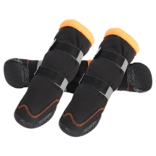 Warm Dog Boots Winter Beacon Pet Dog Shoes 4Pcs, Fleece Lined Dog Shoes With Drawstring, Dog Snow Boots Anti-Slip Rugged Sole - Reflective Dog Booties For Small Medium Large Dogs (Orange #8) #TOP1