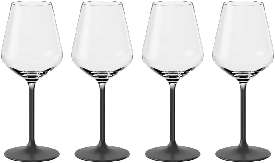 Villeroy & Boch - Manufacture Rock White Wine Glass Set 4 Pieces 380 ml Black, Dishwasher Safe, Black Wine Glasses, Crystal Glass