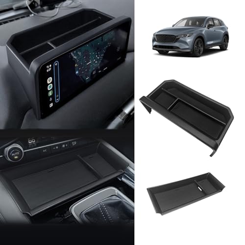 Muslogy Center Console Front Organizer & Dash Storage Box Insert Tray Behind Screen Compatible with Mazda CX5 CX-5 Accessories 2022-2025 Sunglasses Coin Holder(Console Front Tray&Dash Organizer)