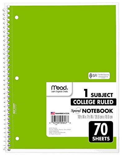 Mead Spiral Notebooks, 6 Pack, 1-Subject, College Ruled Paper, 10-1/2" X 8”, 70 Sheets Per Notebook, Assorted Colors (73065)… #TOP1