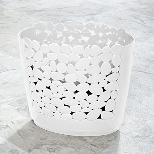 Mdesign Plastic Slim Oval Trash Can, Wastebasket, Garbage Container Bin, Decorative Pebble Stones Design; For Bathroom, Bedroom, Home Office; For Trash, Recycling - White #TOP1