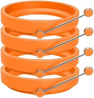 Newthinking Premium Silicone Egg Ring/Pancake Mold. Non Stick Frying Pancake Moulds Silicone Cooking Rings Round with Handle Pack of 4 (Orange)