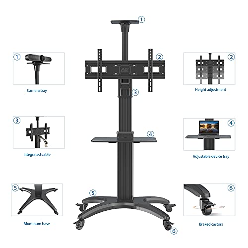 Nb North Bayou Mobile Tv Cart Aluminum Tv Stand With Wheels For 32 To 65 Inch Flat Panel Screens Rolling Tv Stand With Height-Adjustable Av Shelf And Camera Avf1500-50-1P-B #TOP2