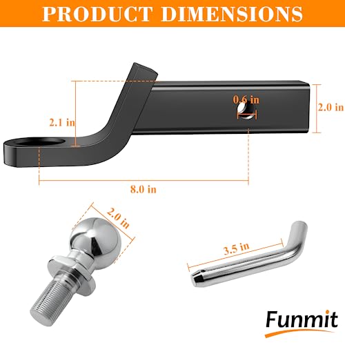 image for Funmit Trailer Hitch Ball Mount with 2 Inch Ball & Hitch Pin Clip, Sol