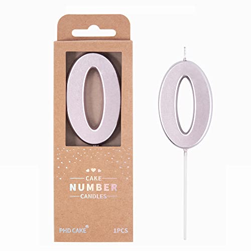 PHD CAKE 2.76 Inch Modern Rose Gold 0 Birthday Candle, Cake Number Candles for Party Celebration