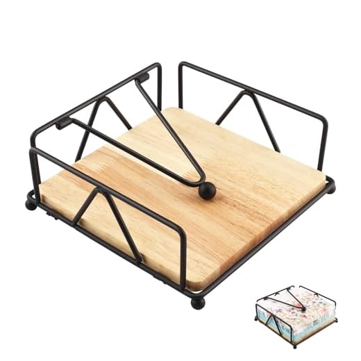 Zosenyer Portatovaglioli da Tavola, Porta Tovaglioli da Tavolo 18 x 18 x 8 cm, Supporto per Tovaglioli in Metallo e Quadrato Base in Legno, Portatovaglioli di Carta per Tavoli Ristorante Cucina Picnic
