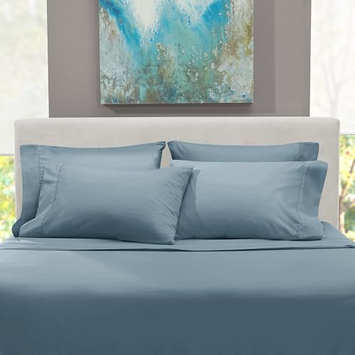 Image of Hearth & Harbor Extra Deep Pocket Sheet Sets, Luxury Soft 6 Piece Bed Sheet Set Fits Mattress 18-24 Inches - Full, Stone Blue