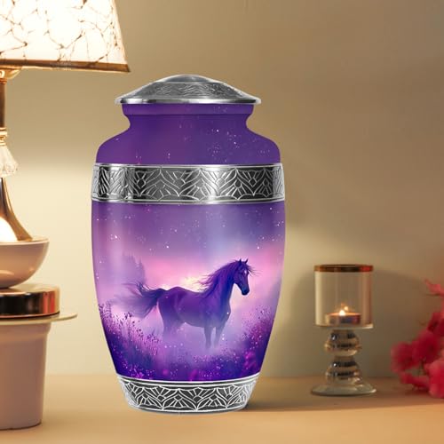 Image of Horse Urns for Human Ashes Adult Man - Large Cremation Urn for Women - Decorative Purple Urn for Human Ashes Adult Male and Female