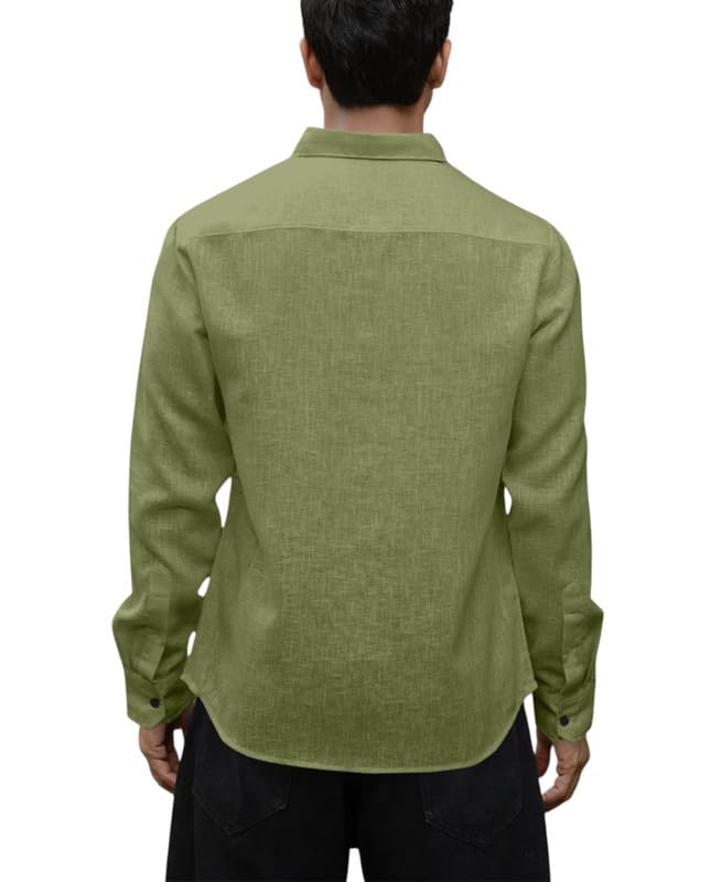 Image of Men's Solid Linen Cotton Shirt Casual Plain Full Sleeve Summer-Regular Fit Men Stylish Shirt DARK-LINEN-01