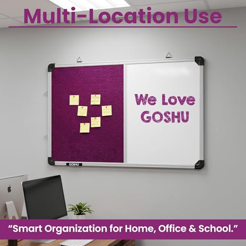 Image of GOSHU Combination White Board 60 cm x41 cm & Pink Pin-Up Notice Board | Non-Magnetic Dual Board for Home, Office & School (60x41 cm, Pack of 1 Item)