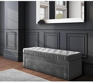 LEGACY OF COMFORT Roman Velvet Upholstered Ottoman Ripit with Storage 2 Seater Sofa Storage Box Footstool Toy Chest Shoe Bench Seats and Bed End Storage (Grey)-picture-10