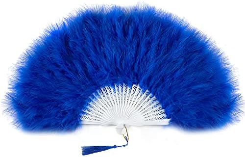 BABEYOND Marabou Feather Fan 20s Vintage Folding Fan Flapper Hand Fan for Costume Dancing Show Tea Party Wedding Decoration (Blue)