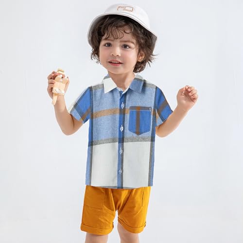 Winmany Boys Short Sleeve Plaid Shirt Toddler Button Down Dress Shirts Summer Checkered Clothes for 1-8 Years3