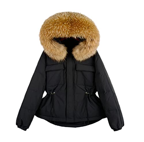 Doudoune plume femme en duvet de canard haut de gamme avec fourrure noire