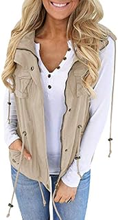 Tutorutor Women's Military Safari Utility Drawstring Lightweight Vest Jacket with Pocket (X-Large, Khaki)