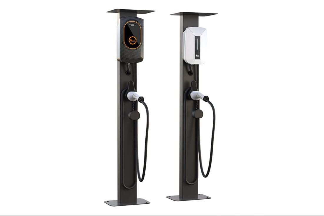 Generico Estock1speed Supporto in Ferro Palo Colonnina Universale Verticale con Tetto Stazione di Ricarica per Tutti I Tipi di WallBox Veicoli Elettrici (Monofacciale Standard)