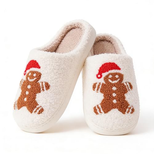 Image of Christmas Slippers Winter Warm Plush Pattern Slippers Soft Non-Slip Indoor House Shoes for Men Women