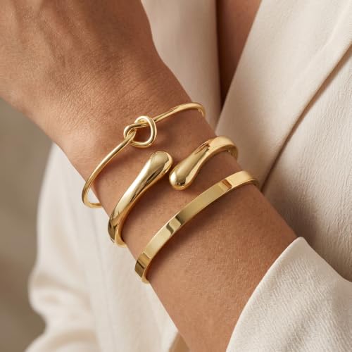 Gold Bracelet Set for Women, 14K Gold Plated Dainty Gold Stacking Bracelets, Non Tarnish Gold Cuff Bangle Bracelets Layered, Everyday Gold Bracelet Stack Jewelry for Her — view 2