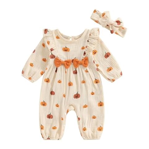 LYSINK Newborn Baby Girl Halloween Pumpkin Outfits Infant Fall Long Sleeve Romper Cover