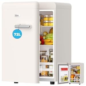 GUIVACI Retro Kühlschrank 72L – Leise (43 dB), 7-stufige Kühlregelung, LED-Innenbeleuchtung, für Schlafzimmer, Büro, Küche & Bar（weiß）