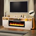 Kucreiheat Electric Fireplace TV Stand with Led Lights and Outlets-Entertainment Center for Up to 80 inch TV-Modern TV Console for Living Room with Storage Cabinet, White
